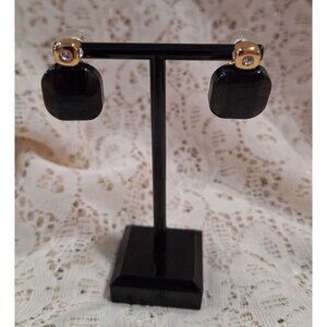 EUC Kate Spade New York Color-Block Black & Gold Square Gemstone Stud Earrings